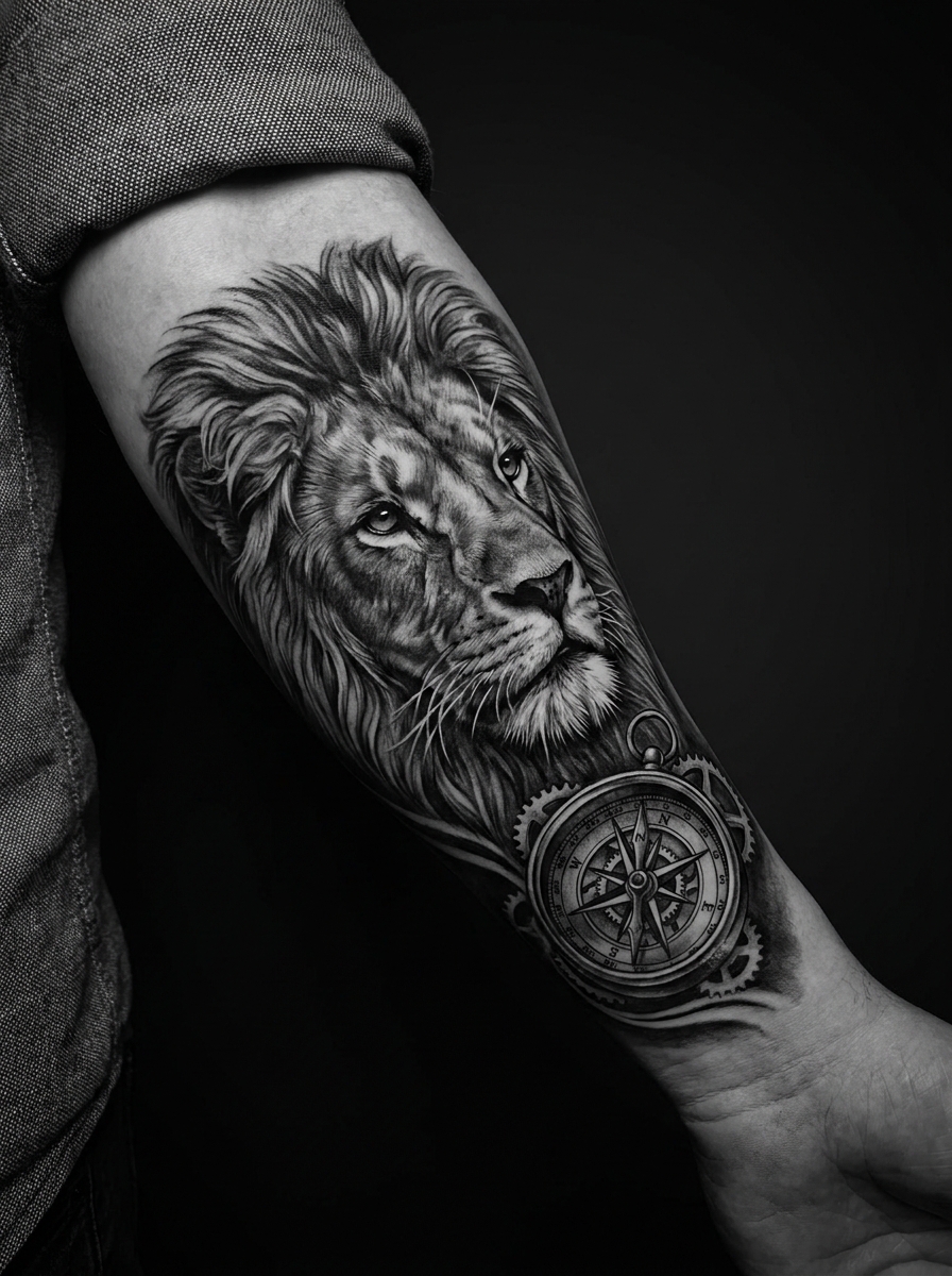 Tatuaj leu Black & Grey